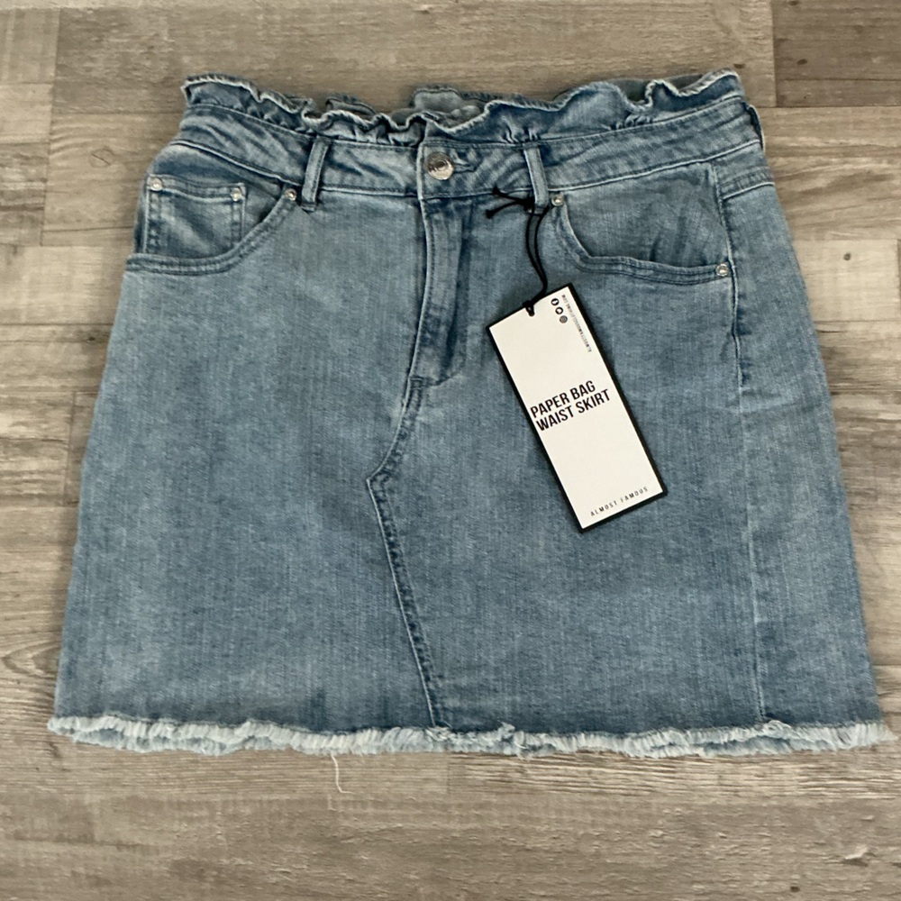 Almost Famous Paper Bag Waist Denim Mini Skirt 🇺🇸